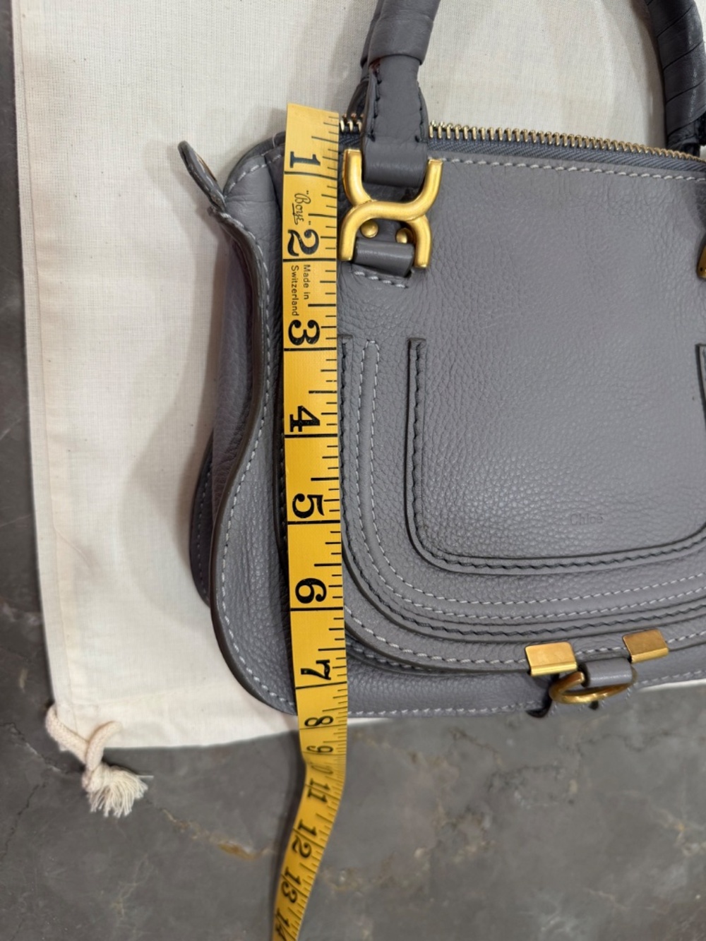 Chloe Gray Mini Marcie Leather Top-Handle Crossbody with Gold Hardware - Picture 8 of 15